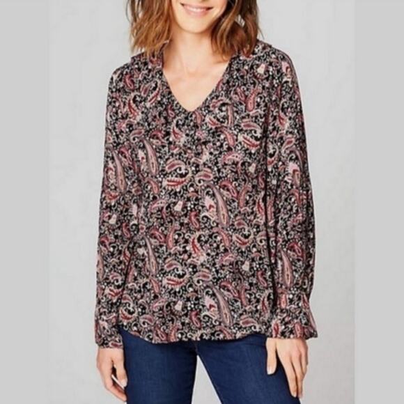 J Jill Paisley Boho Lightweight Rayon Long Sleeve Blouse Top Women's XL - Picture 1 of 14